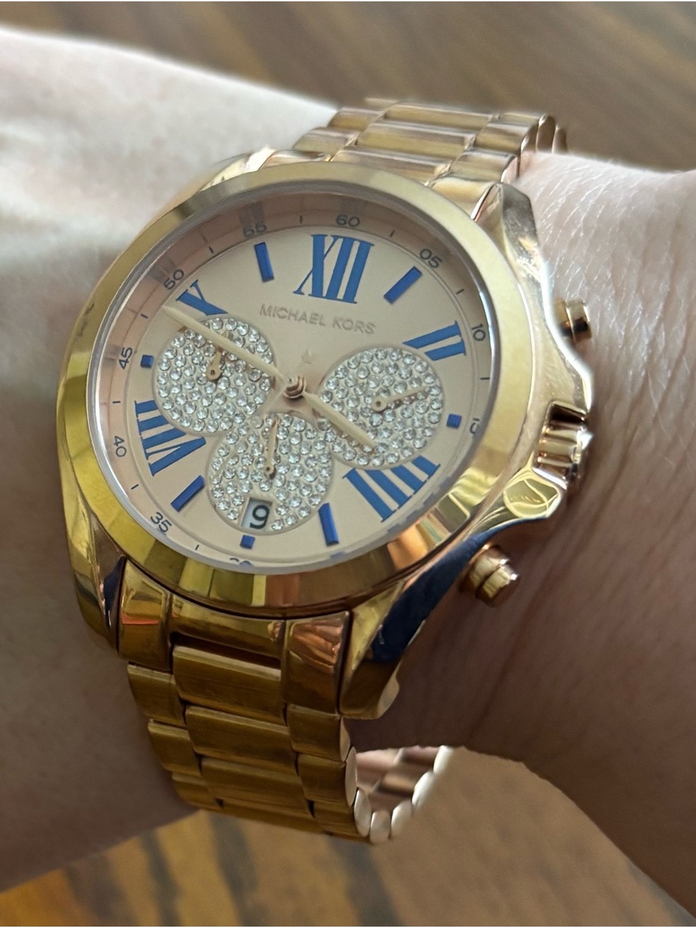 Michael Kors Rose Gold Watch with Blue Accents